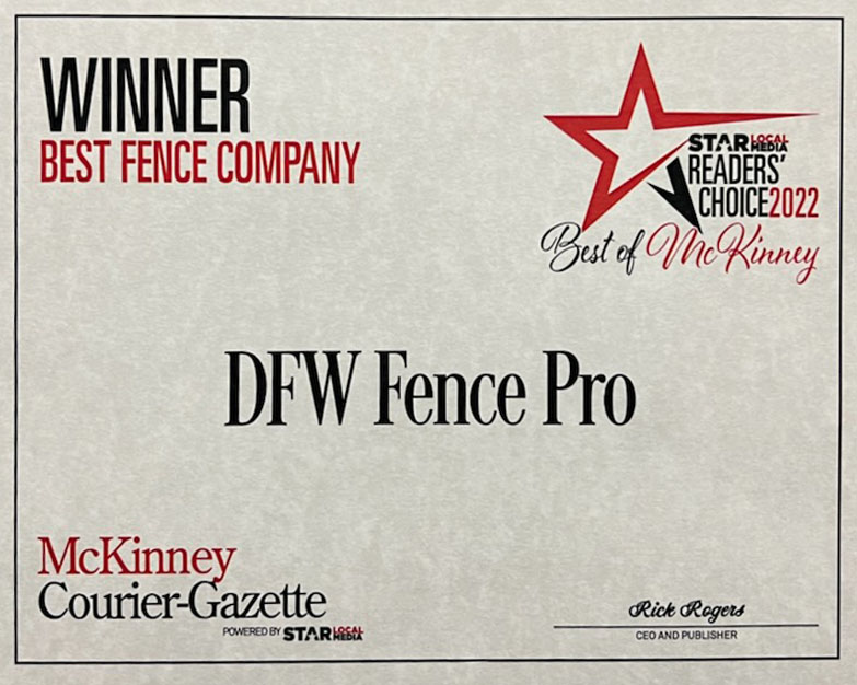 DFW Fence Pro wins Best Fence Company in McKinney, TX DFW Fence Pro wins Best Fence Company in McKinney, TX